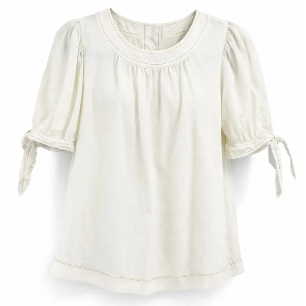 Anthropologie Cream Short Sleeve Puff Sleeve Blouse Size Small Prairie Cottage